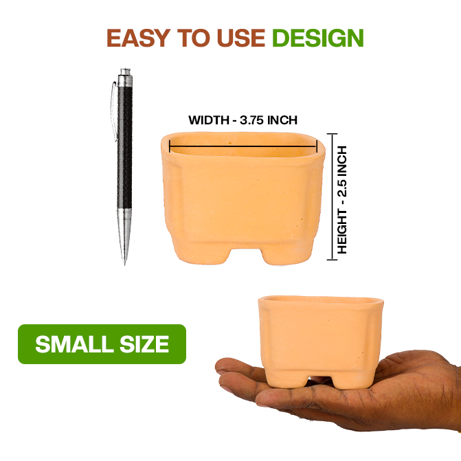 Terracotta Square Shape Bonsai Pot Pack of 2- (Width 3.7 inch)