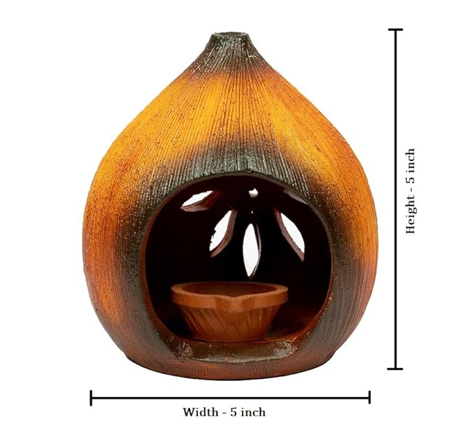 Handmade Coconut Shape lamp Holder with lamp, Height - 5 inch (Painted)