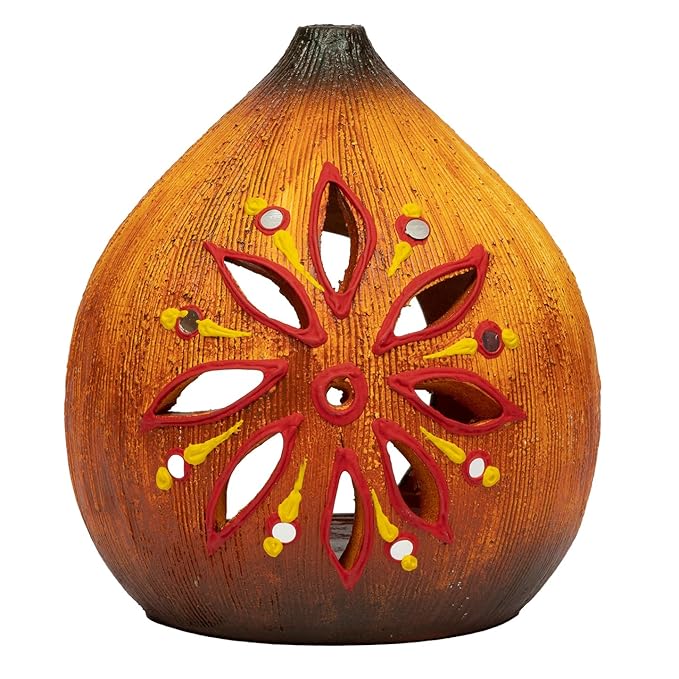 Handmade Coconut Shape lamp Holder with lamp, Height - 5 inch (Painted)