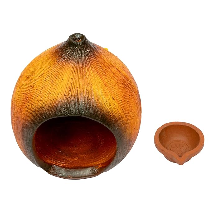 Handmade Coconut Shape lamp Holder with lamp, Height - 5 inch (Painted)