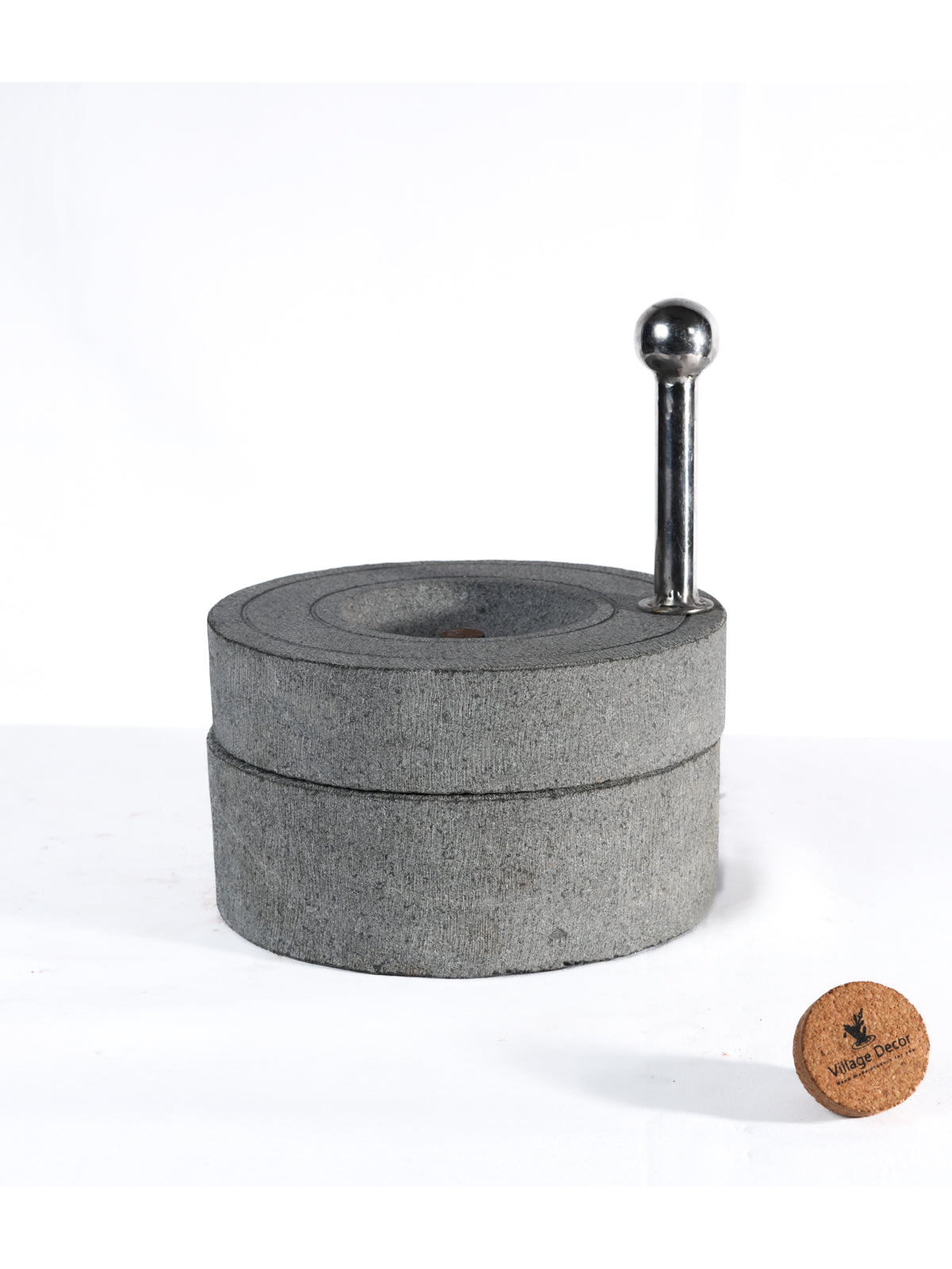 Atta Chakki Traditional Stone Mill on white background.