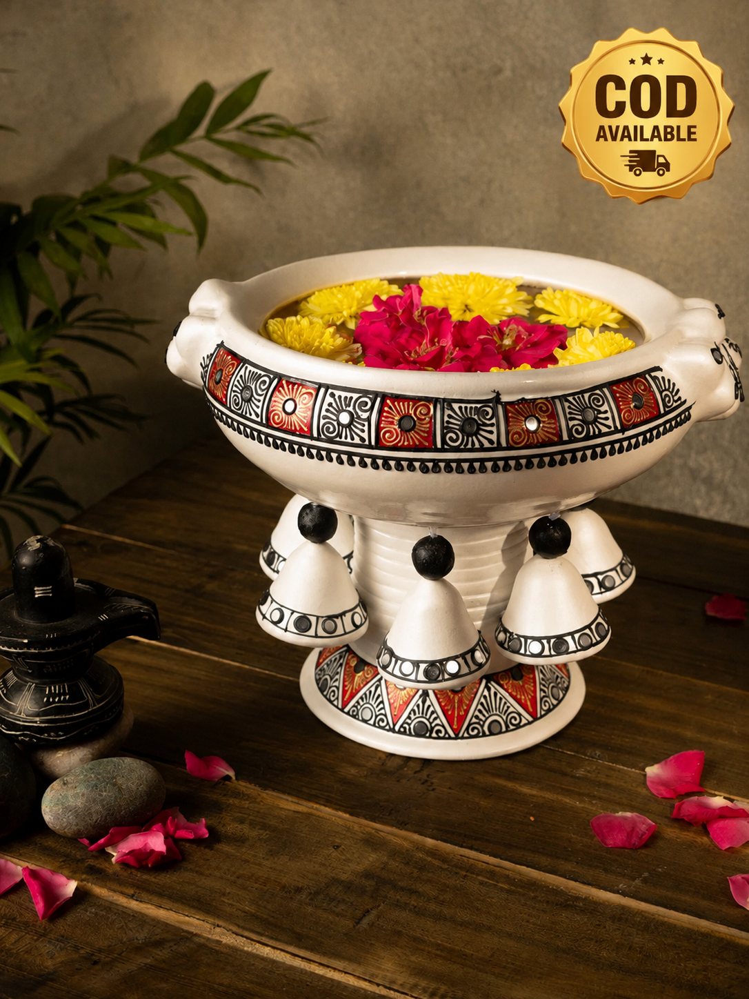 Terracotta Decorative Handpainted urli with Stand | Showpiece Vastu Benefit -(Dia - 8 Inch)
