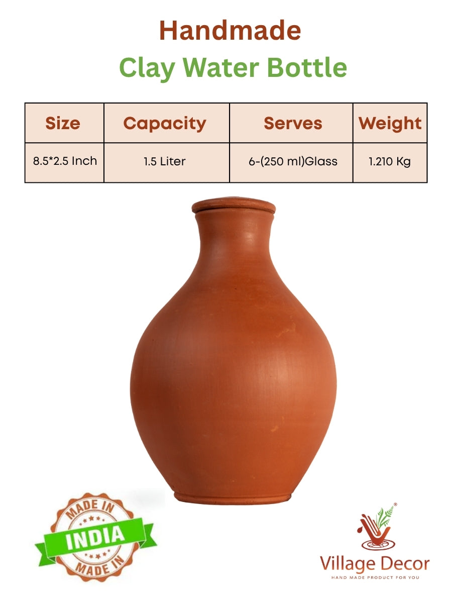 Detailed dimensions of Clay Water Bottle showing bottle and lid measurements.