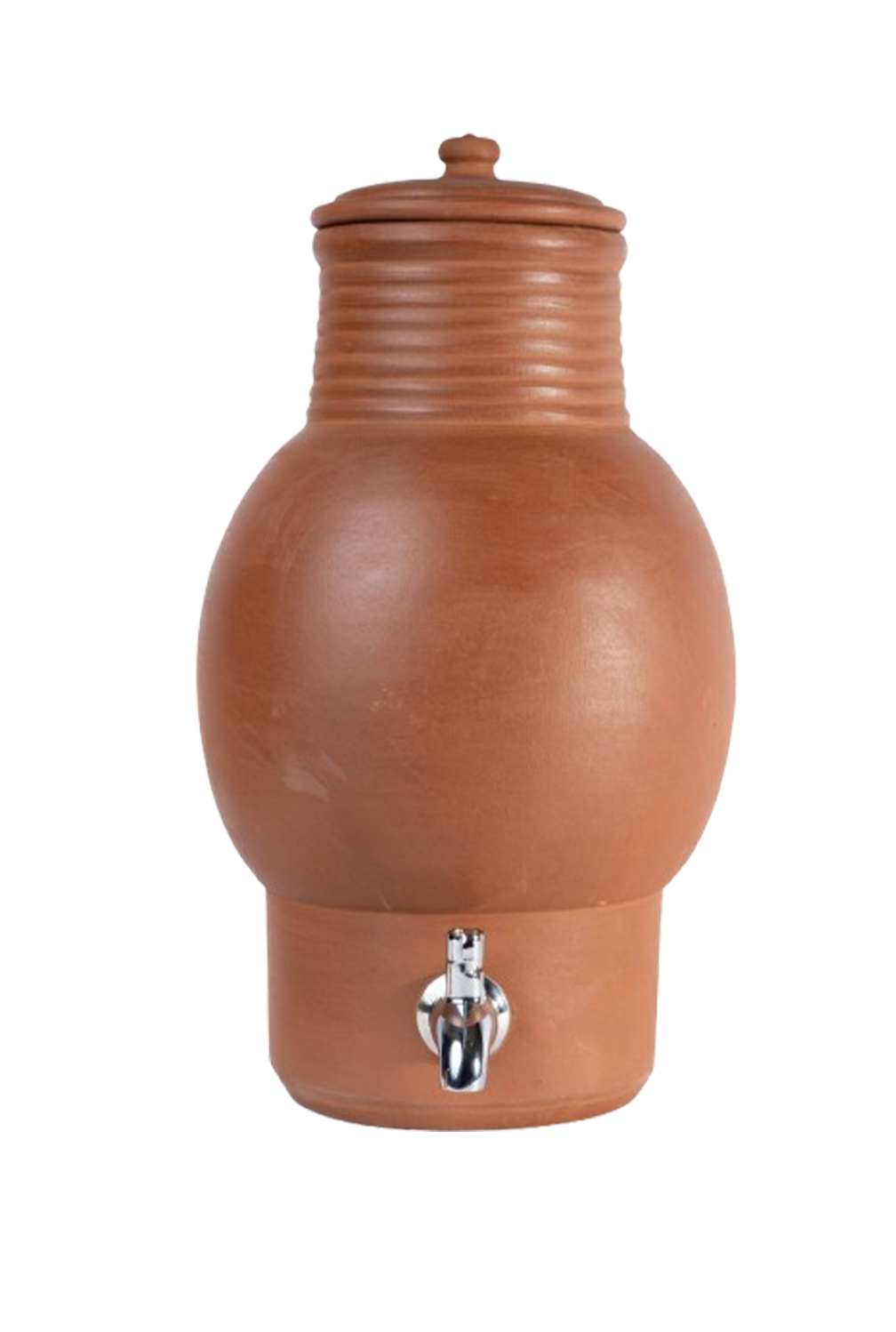 Clay water Pot with lid  in matka style, handcrafted by Village Decor on white background.