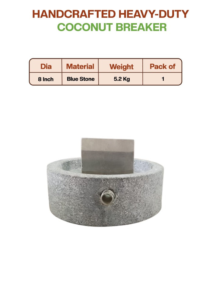 Showing the coconut breaker product details including material and weight and others.