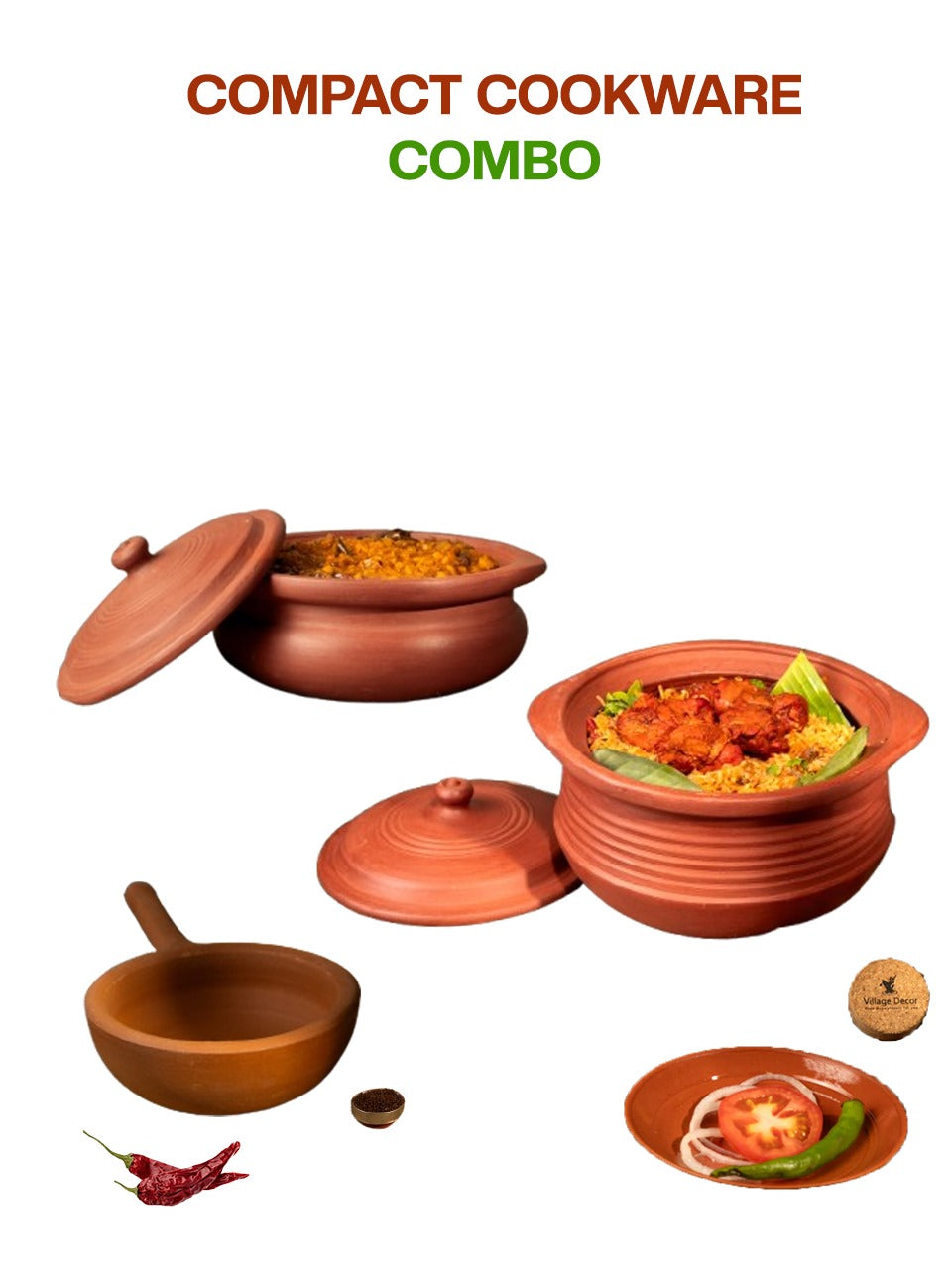 Clay cookware combo with mitti ke bartan and pan, ideal for traditional cooking.