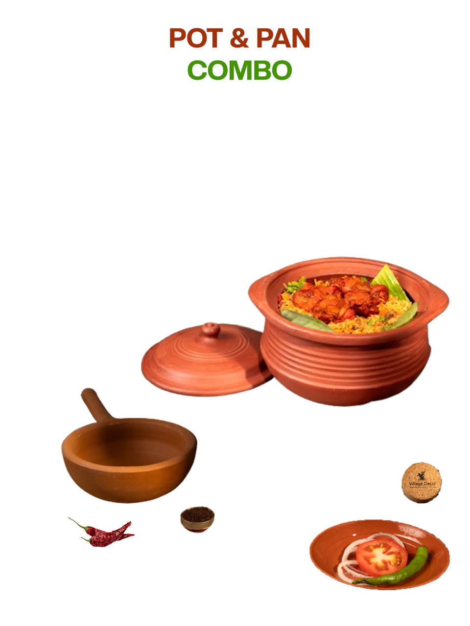 Clay cookware combo with mitti ke bartan and pan, ideal for traditional cooking.
