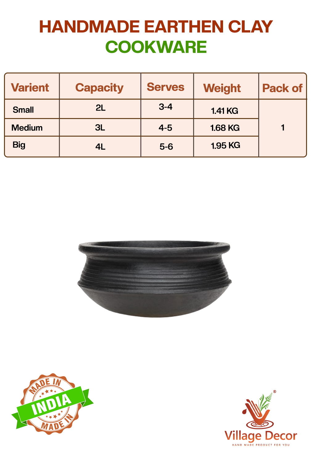 Non-toxic earthen clay cookware set for healthy cooking – handcrafted and eco-friendly.