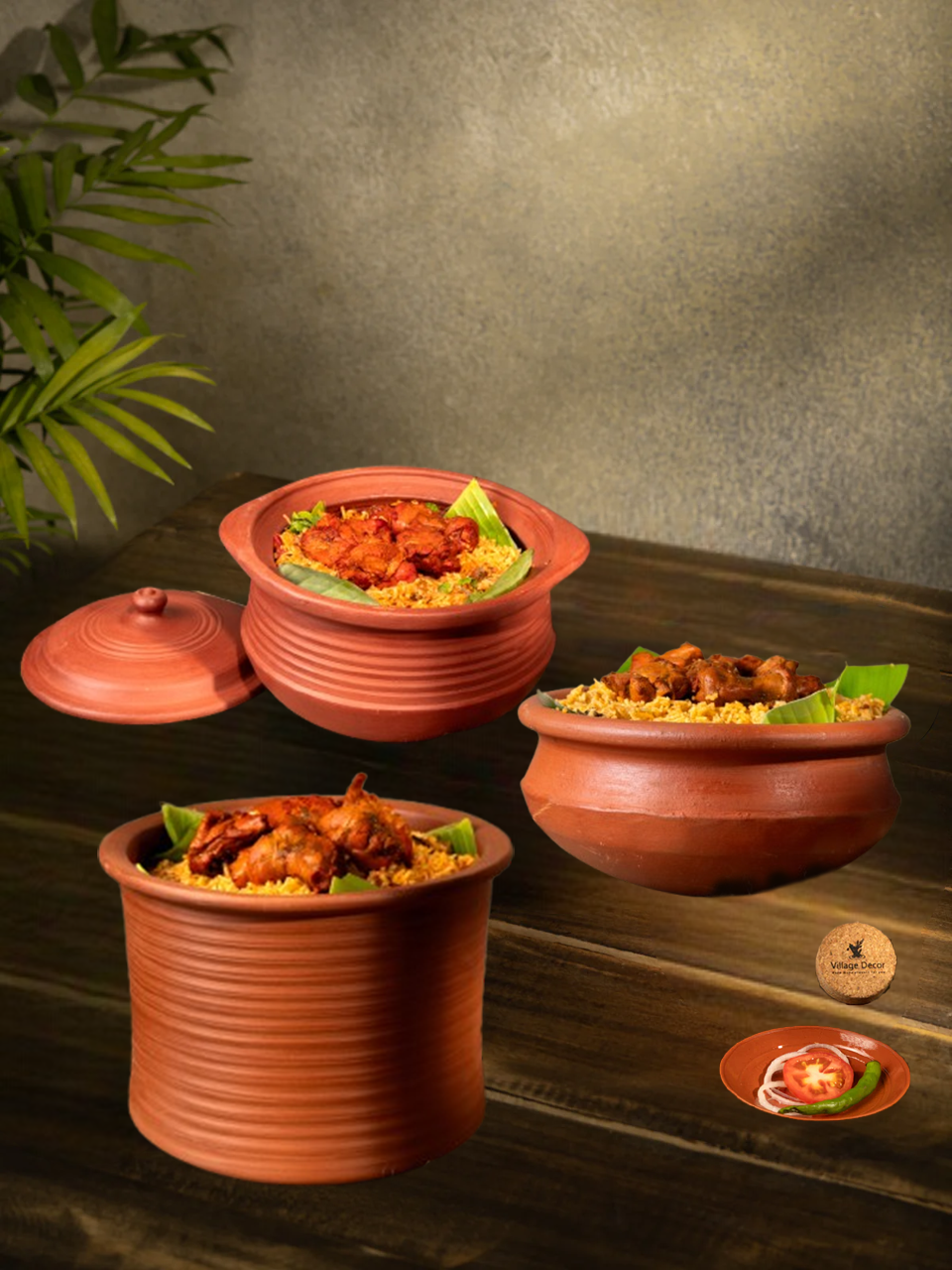 Earthen clay Cookware Combo ideal for preparing a variety of traditional dishes like Sambar, Kootu, Kuruma, Gravy, Dry Curry, and Biryani.