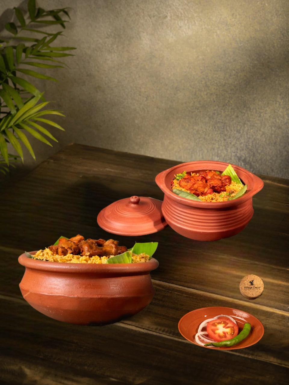 Earthen clay Cookware Combo ideal for preparing a variety of traditional dishes like Sambar, Kootu, Kuruma, Gravy, Dry Curry, and Biryani.