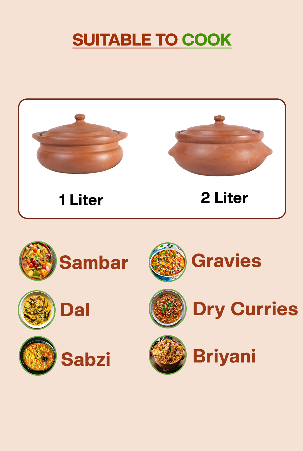 Traditional mitti ke bartan combo set (1L & 2L) for healthy home cooking. Perfect for making sambar, dal, sabzi, gravies, and biryani with rich, earthy flavor.