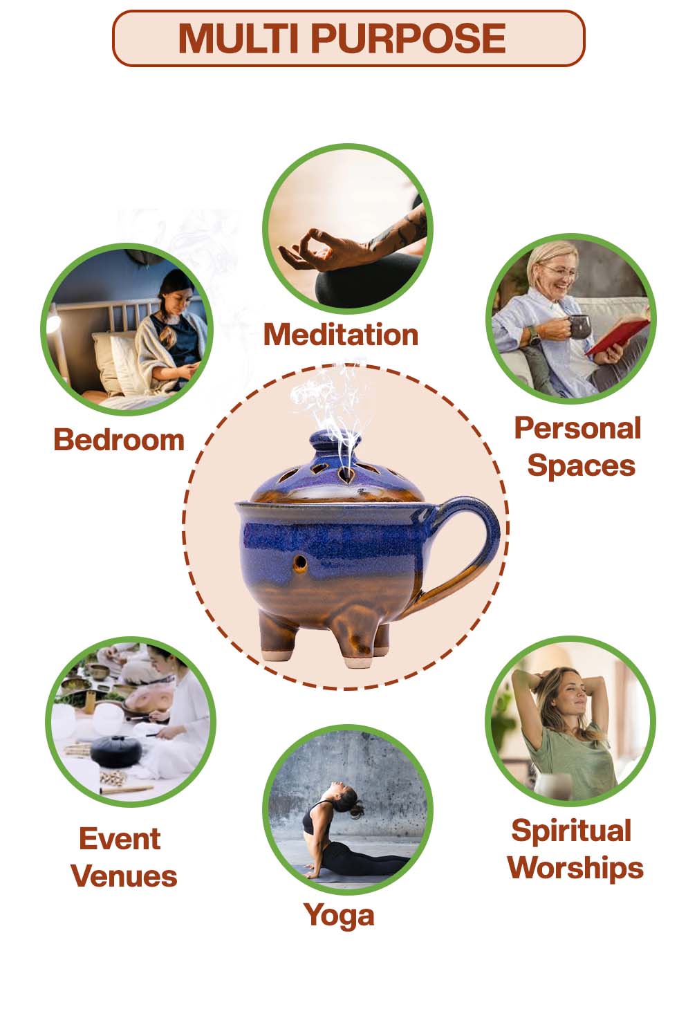 Multipurpose incense holder ideal for bedroom, yoga, meditation, spiritual worship, personal spaces, and events.