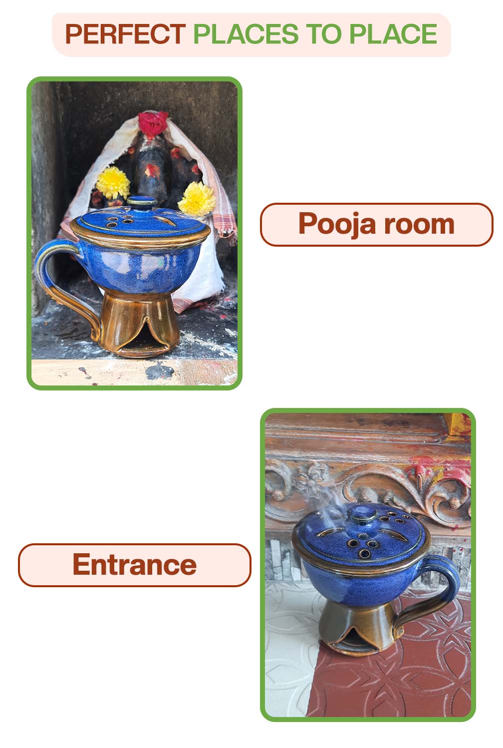 Perfect to place in spiritual corners like pooja rooms or near entrances to create a calming and welcoming environment.