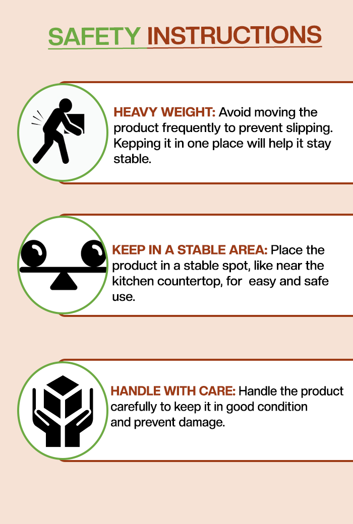 Safety guide for using Silbatta and Rubbu Rolu, highlighting precautions like heavy weight handling, keeping in a stable area, and handling with care.