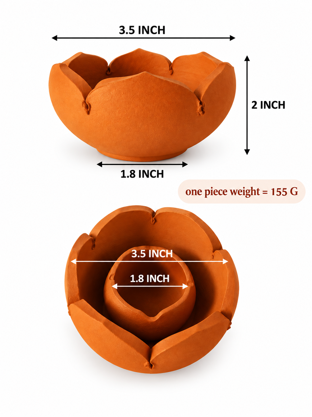 Terracotta Lotus Shape Diya | Handmade Traditional Lamp for Festival and Puja - 4 Qty