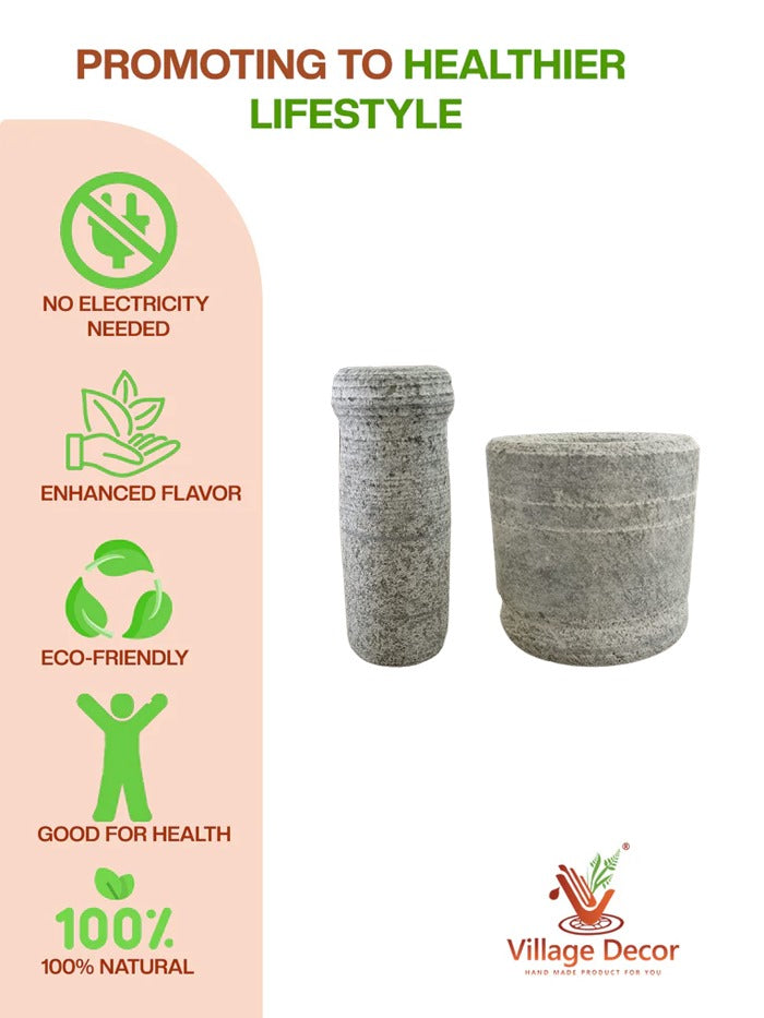 Mortar and pestle promoting a healthier lifestyle through traditional grinding and natural cooking methods