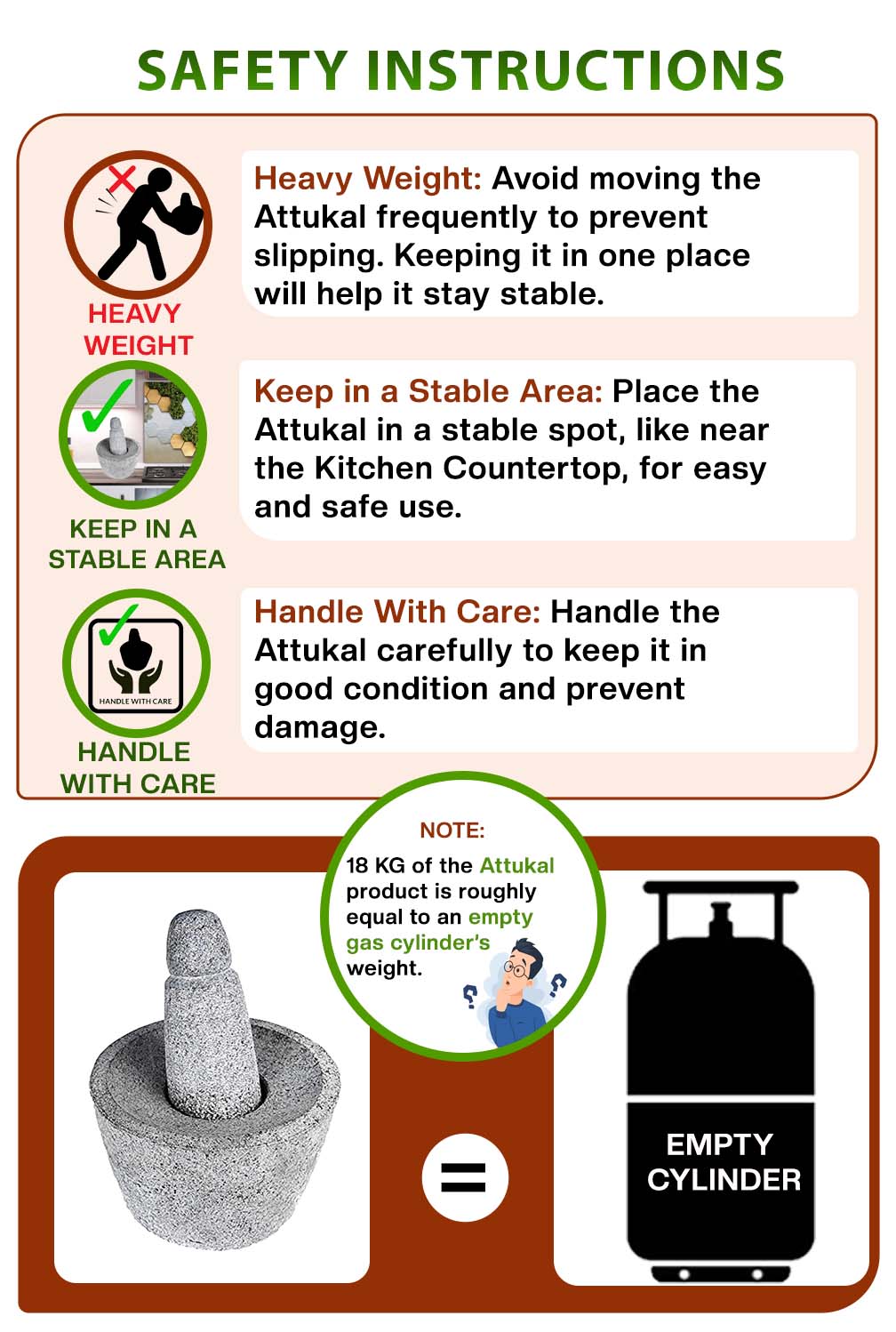 Safety instructions for handling Rubu rolu– heavy weight, Maintenance and care tips.