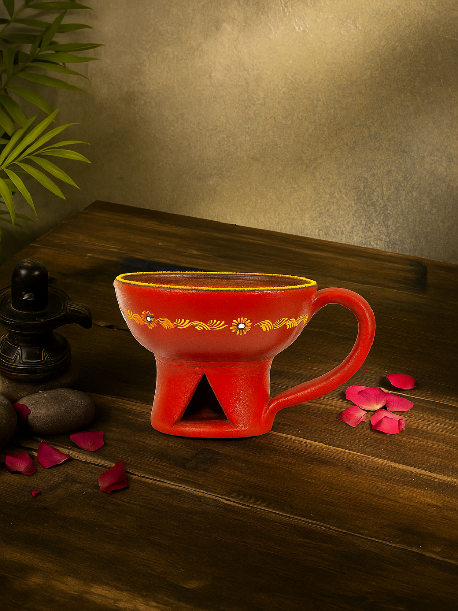 Hand Painted Terracotta Incense Holder Red Color Dhoop Dani