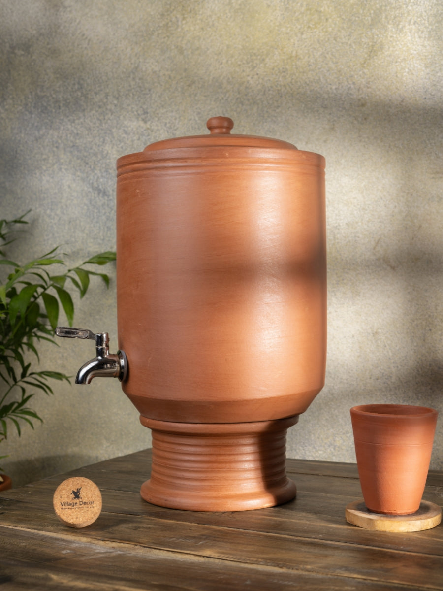 Earthen Clay Water Pot with Lid & Tap | Pre-seasoned Matka - 7000 ml, Handmade, 100% Natural Cooling, Chemical-Free