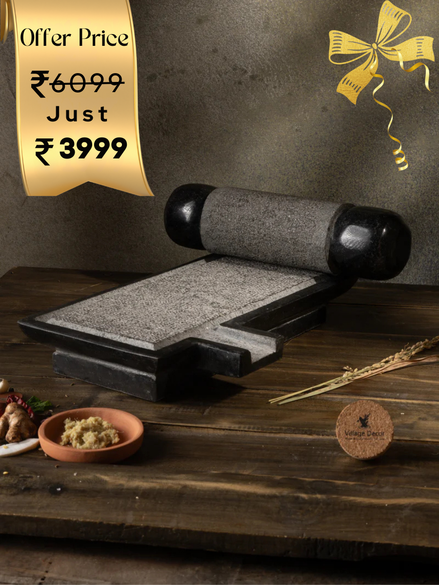Granite Polished Sil Batta | Ammikallu:100% Natural, Flavourful Cooking, Mortar & Pestle (L x B = 15 x 9)