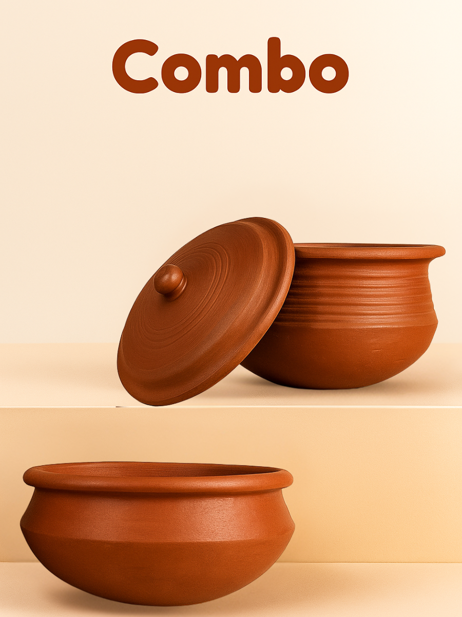 Medium Cookware Combo - Cooking Pot with lid 1.5L & Cooking Pot without lid 2.5L | Handmade & Gas Stove Safe