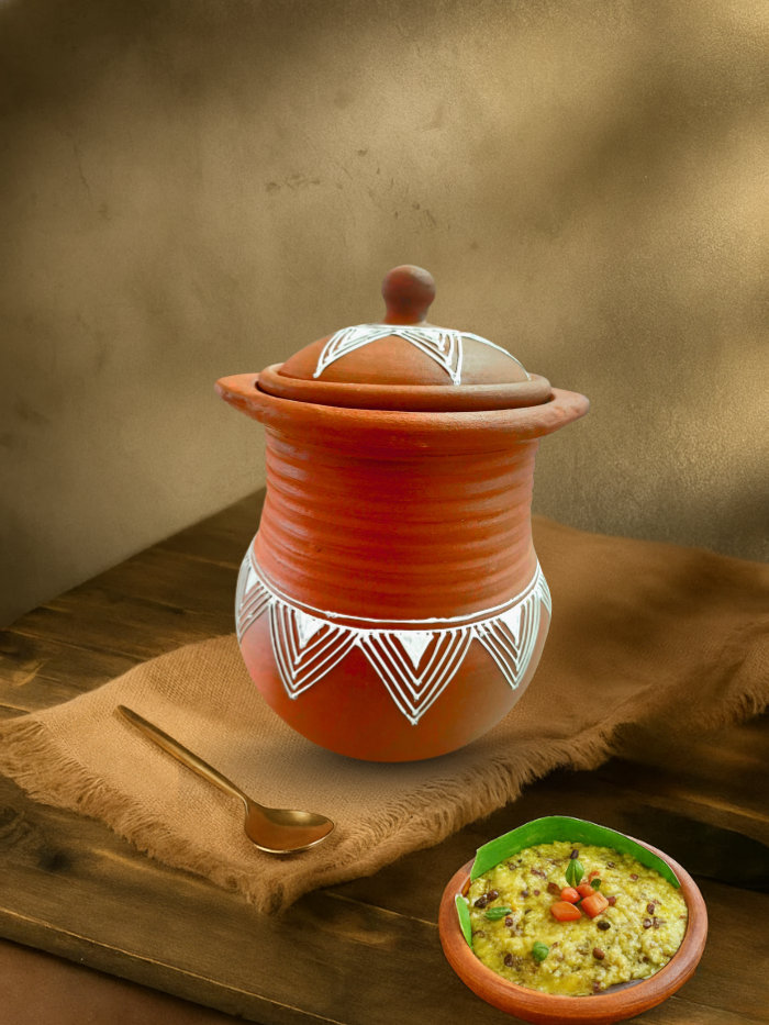 Handpainted Earthen clay cooking pot used to cook the traditional recipes like pongal and more.