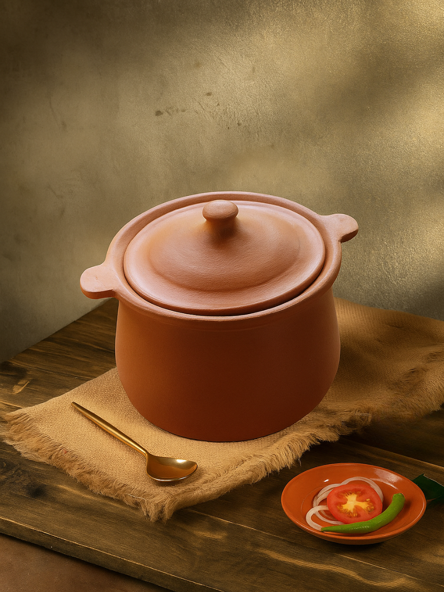 Earthen Clay Cooking Pot | Porridge Pot - 2000 Ml, 100% Toxin Free, Unglazed Natural Cookware