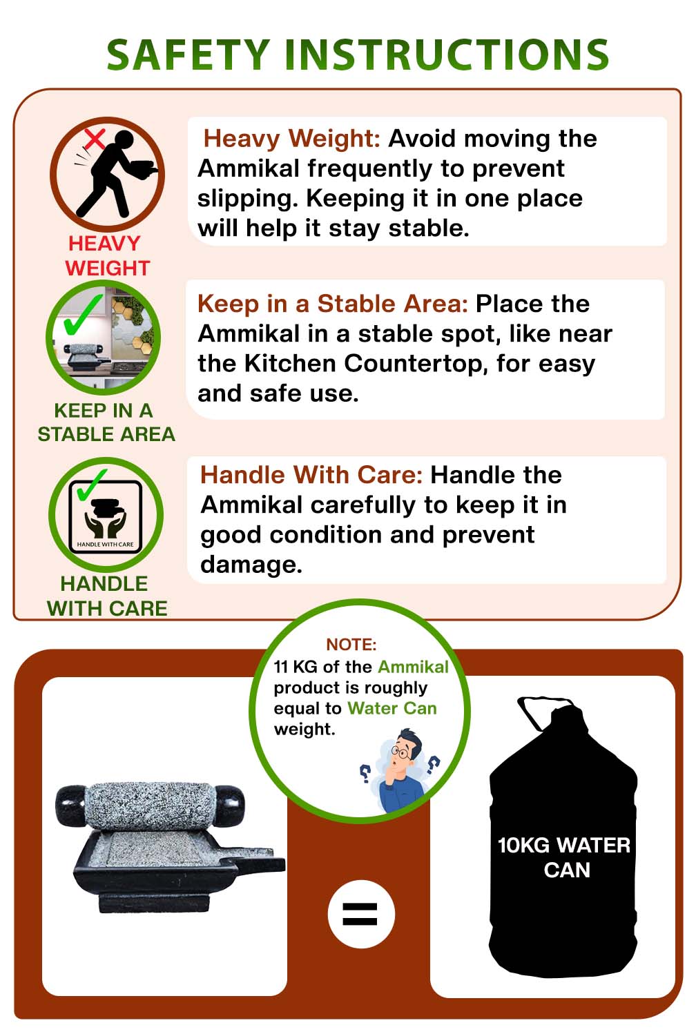 Safety instructions for handling Silbatta – heavy weight, Maintenance and care tips.