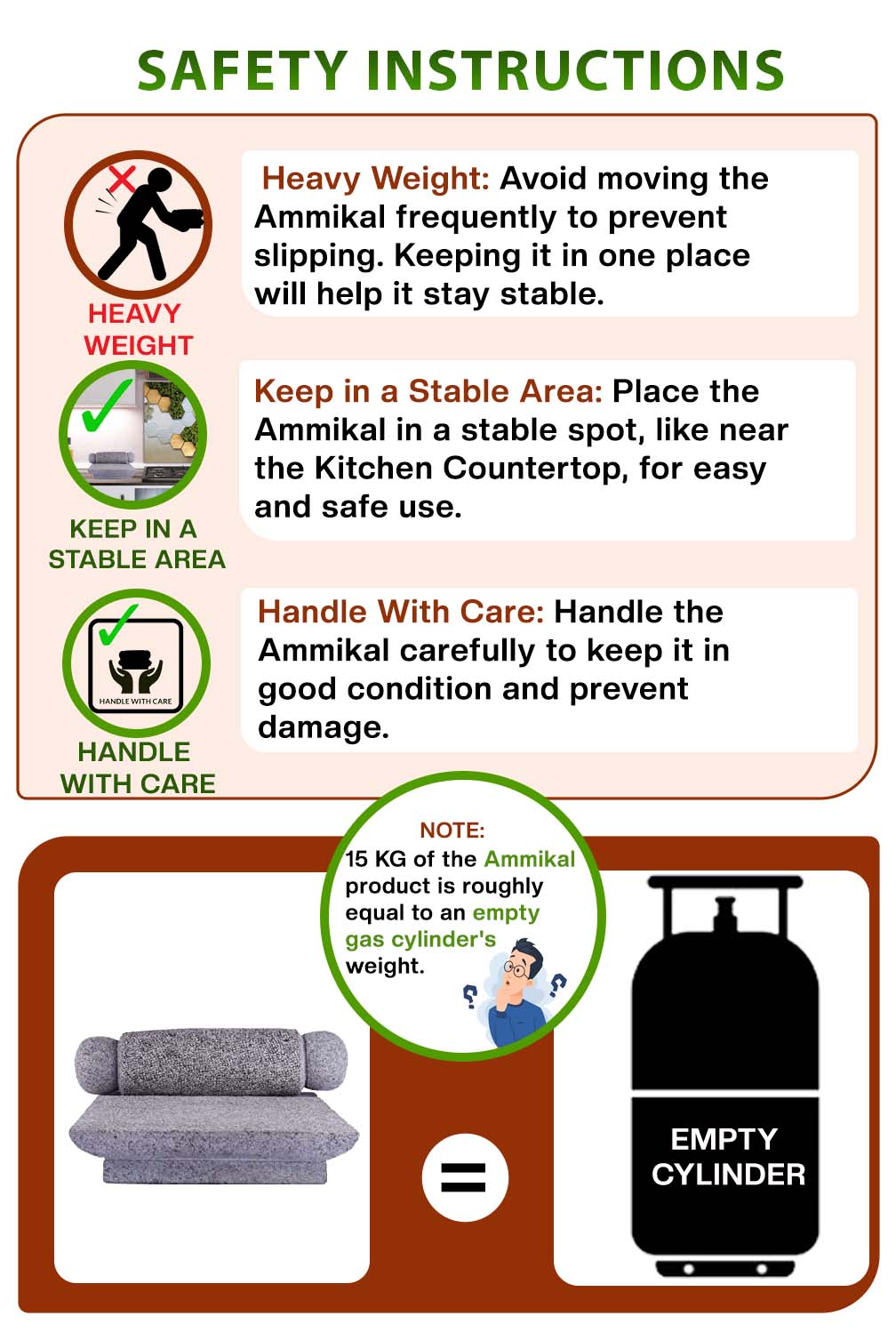 Safety instructions for handling Silbatta – heavy weight, Maintenance and care tips.