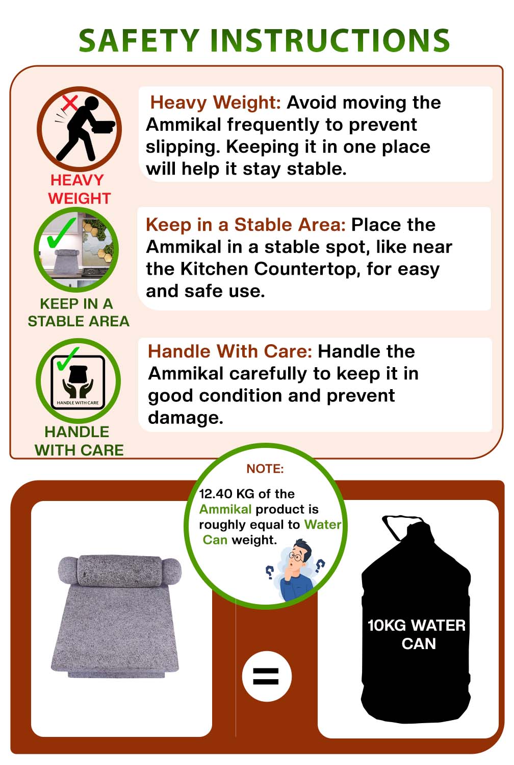 Safety instructions for handling Silbatta – heavy weight, Maintenance and care tips.