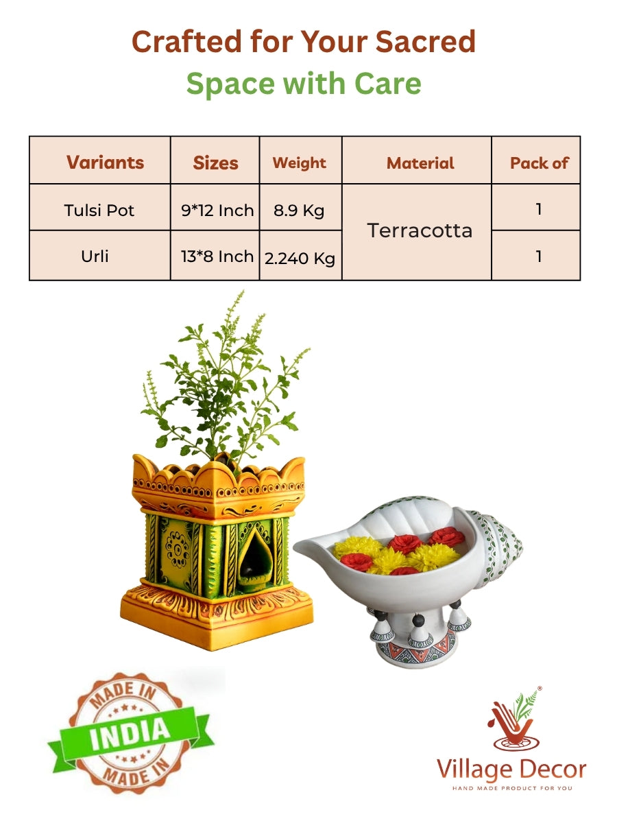 Elegant tulsi pot with sangu urli set for sacred corner styling