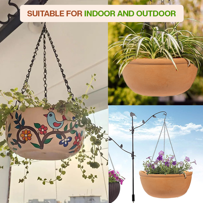 Terracotta Bowl Shape Hanging Planter with Rope |100% Strong and Durable | Better Drainage, Perfect for indoor and & outdoor Spaces (Dia-8.5 Inch)