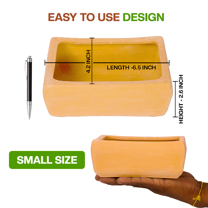 Terracotta bonsai Flower Pot showing easy to use design with dimension view and small size, ideal for indoor and outdoor plant lovers.