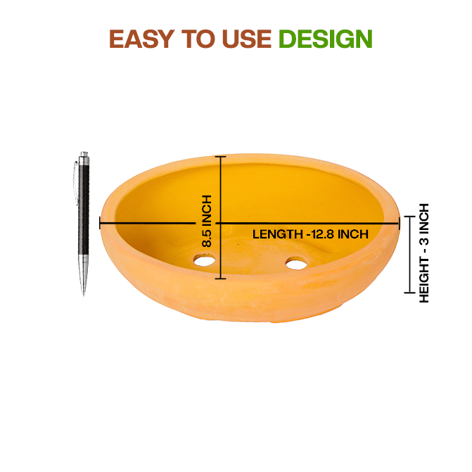 Terracotta bonsai Flower Pot showing easy to use design with dimension view and small size, ideal for indoor and outdoor plant lovers.