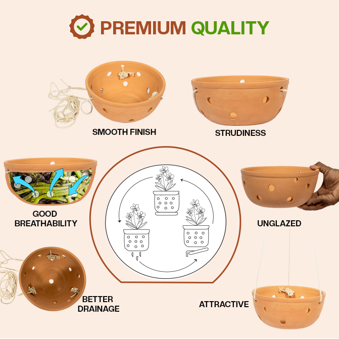 Premium terracotta flower pot with smooth finish, good breathability, better drainage, and sturdy unglazed clay-ideal as an indoor planter or garden pot for orchids.