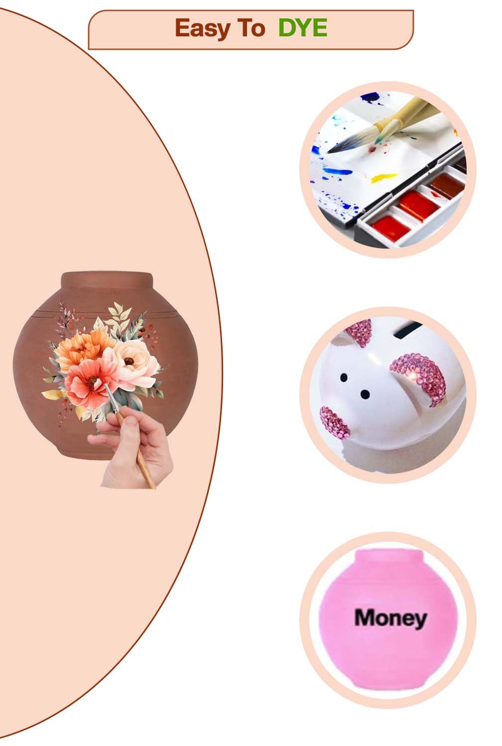 Terracotta coin bank being painted with colors, showing how children can easily decorate and customize their own money bank for a fun saving activity.