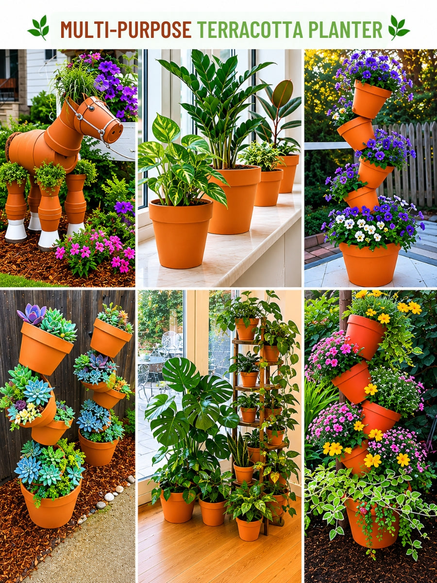 Various Uses Of Terracotta Planters pot Displayed With Indoor Plants, Hanging Arrangements, And Creative Gift Ideas For Home Decor.
