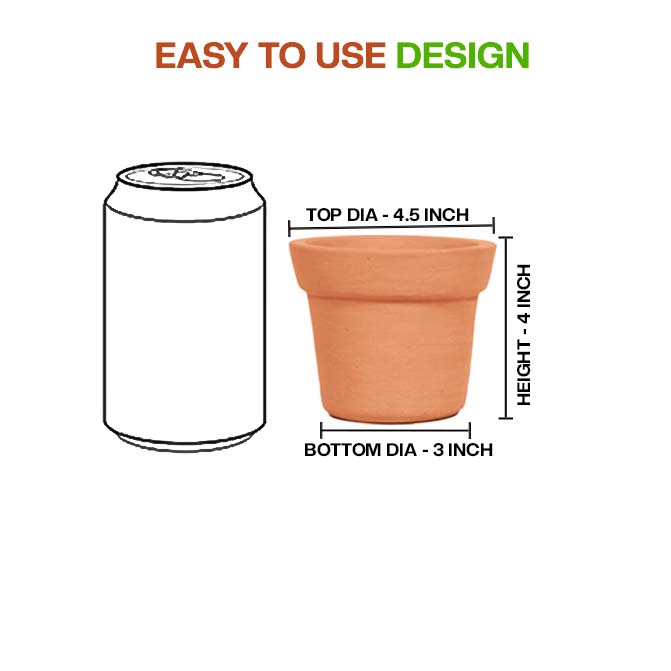 Terracotta cone shape planter pot showing detailed dimensions including top, bottom, height for easy indoor or outdoor use.