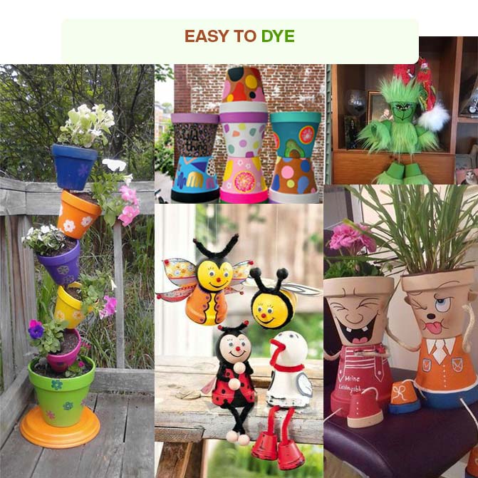 Colorfully Painted Terracotta Planters Pot  (Flower Pot) Showcasing A Variety Of Creative Designs, Highlighting The Easy-To-Dye Feature For Custom Decoration.