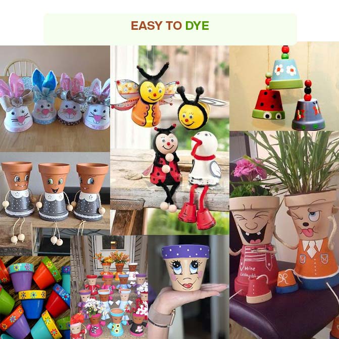 Colorfully Painted Terracotta Planters Pot  (Flower Pot) Showcasing A Variety Of Creative Designs, Highlighting The Easy-To-Dye Feature For Custom Decoration.