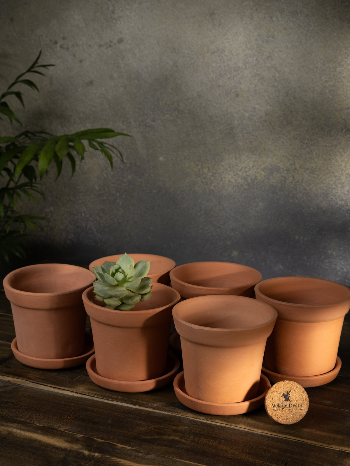 A Terracotta cone-shaped planter Pot, placed indoors with a matching tray. A simple and natural choice for home gardening.
