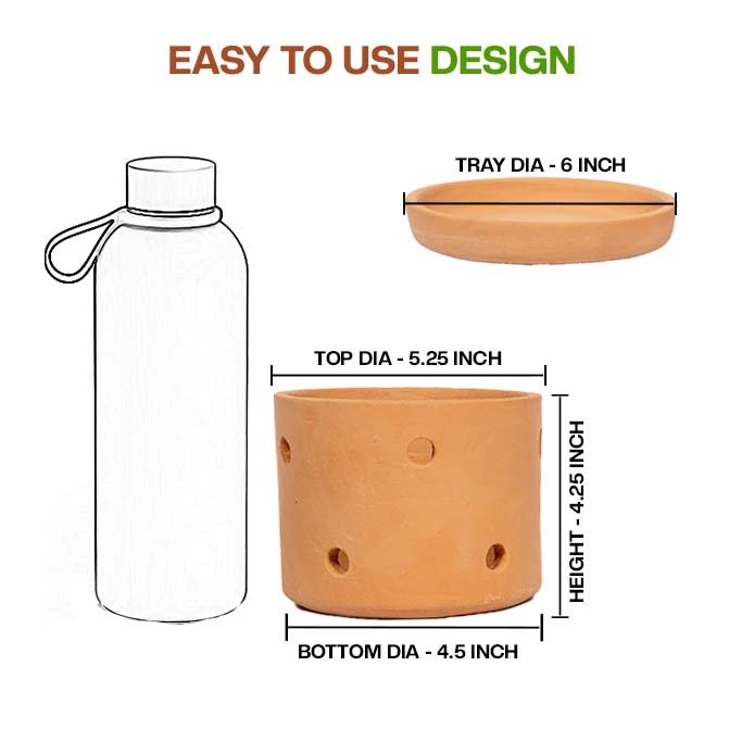 Terracotta Cylinder Shape planter pot with matching tray, shown with a simple and user-friendly design-perfect for orchids, succulents, or indoor plants.