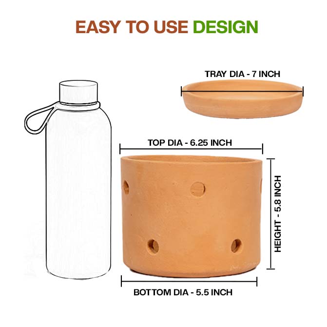 Terracotta Cylinder Shape planter pot with matching tray, shown with a simple and user-friendly design-perfect for orchids, succulents, or indoor plants.