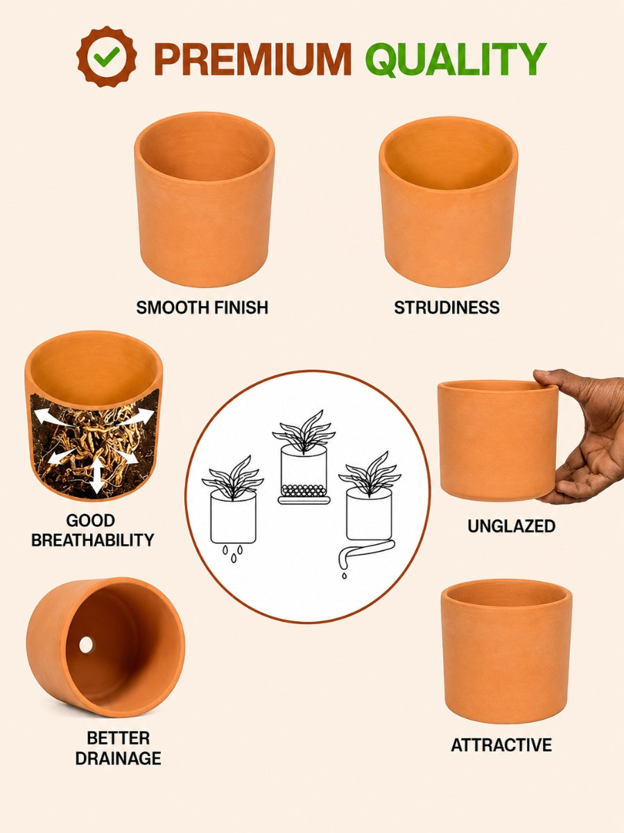 This handcrafted terracotta planter pot offers a natural, unglazed finish with excellent breathability and drainage. Its sturdy build and smooth design make it perfect for both indoor and outdoor gardening.