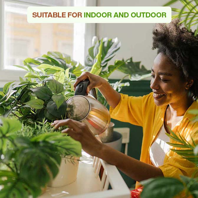 Woman Watering Green Plants Near A Window, Showcasing The Terracotta Planter's Pot Suitability For Both Indoor And Outdoor Use.