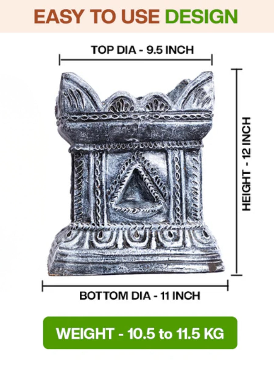 Terracotta Tulsi Pot with visual size comparison and simple design reference. Ideal for understanding the overall shape and structure.