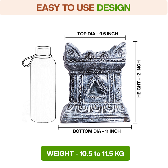 Terracotta Tulsi Pot with visual size comparison and simple design reference. Ideal for understanding the overall shape and structure.