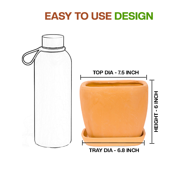 Terracotta Flower Pot showing easy to use design with dimension view and small size, ideal for indoor and outdoor plant lovers.