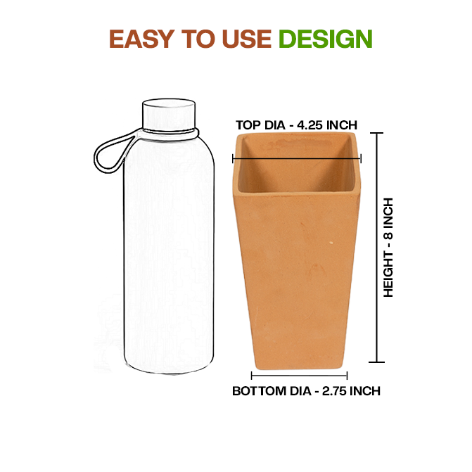 Terracotta Flower Pot showing easy to use design with dimension view and small size, ideal for indoor and outdoor plant lovers.