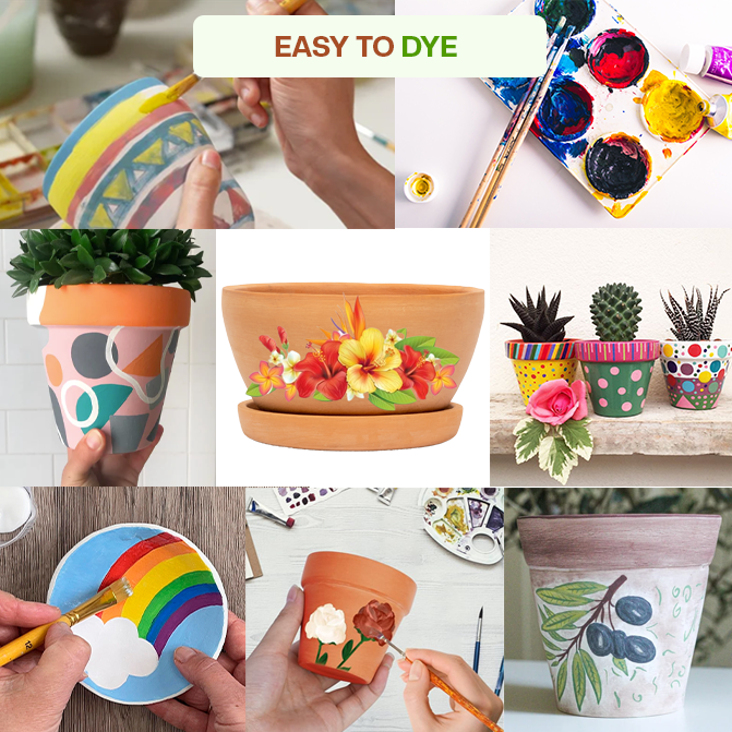 Diy Painted clay garden pots with floral and abstract artwork, showcasing creative decoration ideas for terracotta planters.